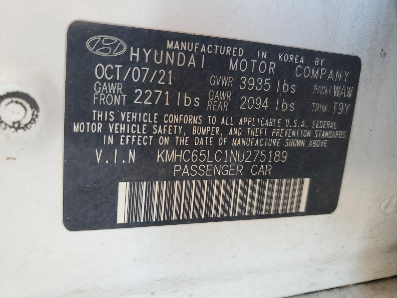 2022 Hyundai Ioniq Blue VIN: KMHC65LC1NU275189 Lot: 82660245