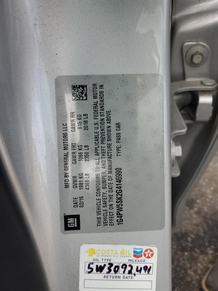 2016 Buick Verano Sport Touring VIN: 1G4PW5SK2G4146990 Lot: 82350735