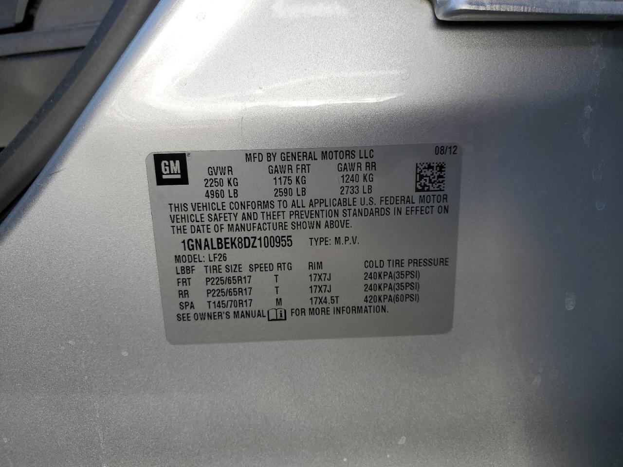 2013 Chevrolet Equinox Ls VIN: 1GNALBEK8DZ100955 Lot: 90432355