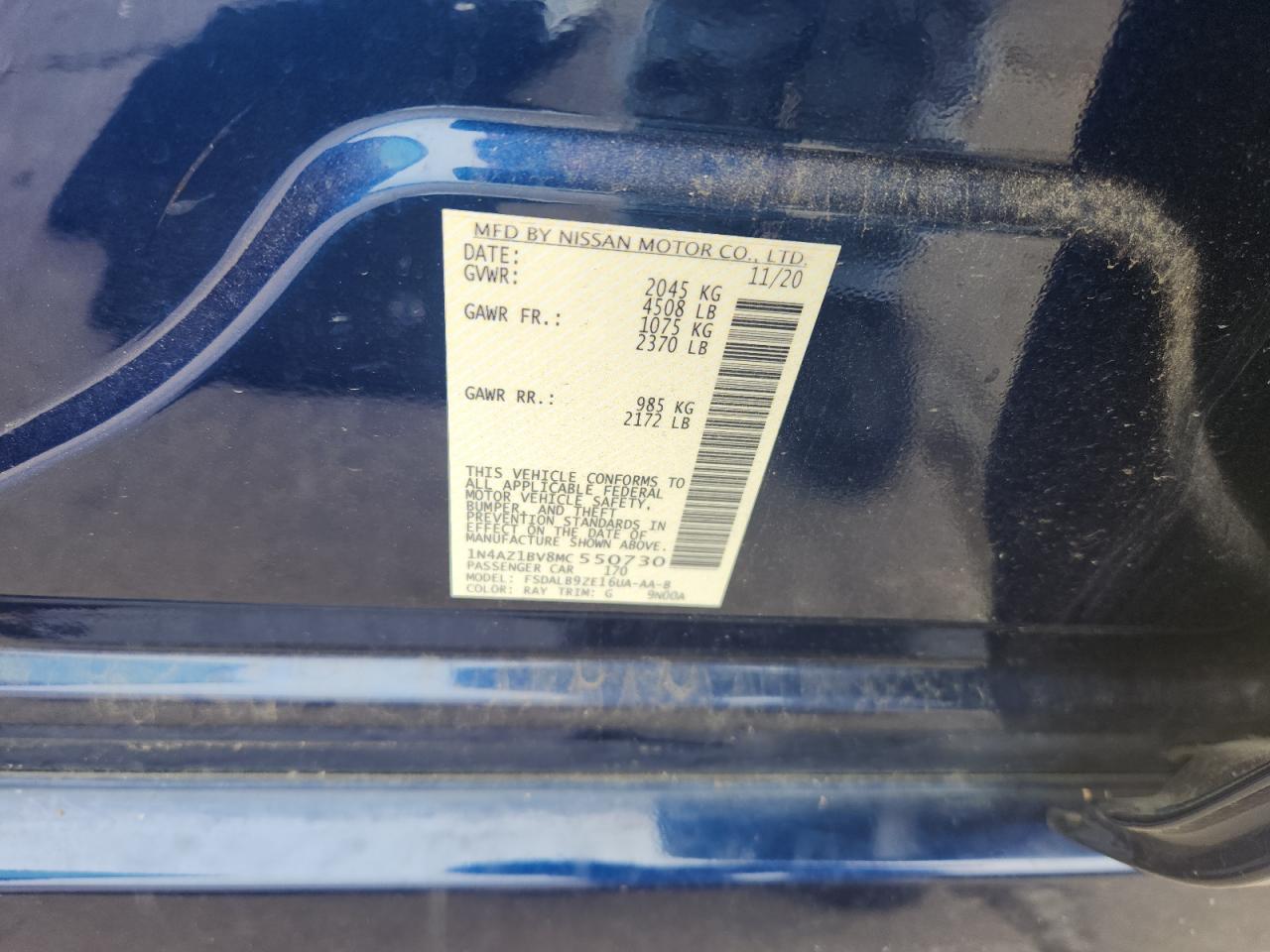 2021 Nissan Leaf S VIN: 1N4AZ1BV8MC550730 Lot: 89851885