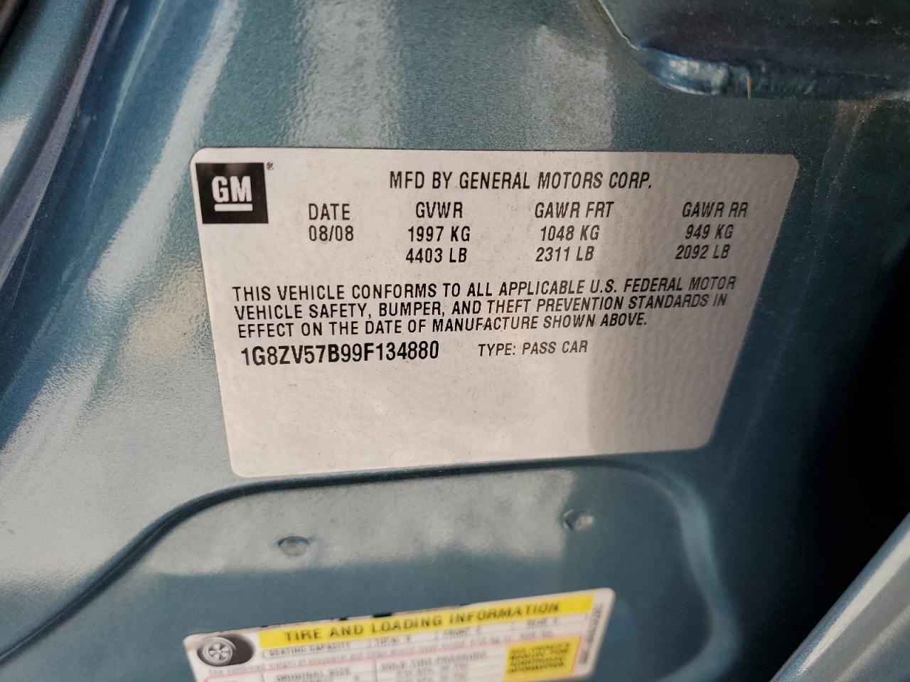 2009 Saturn Aura Xr VIN: 1G8ZV57B99F134880 Lot: 86286625