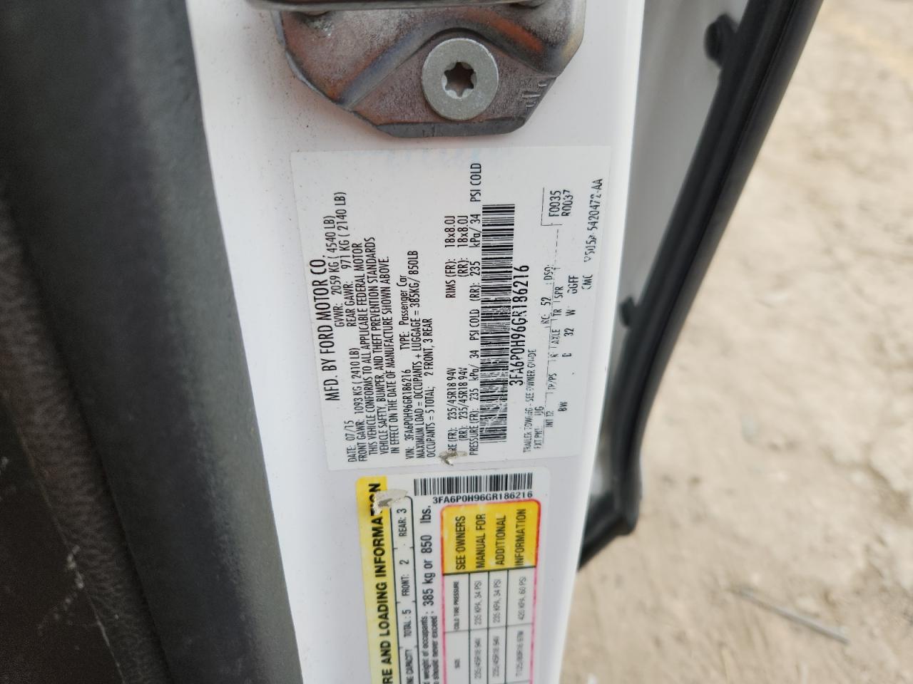 2016 Ford Fusion Se VIN: 3FA6P0H96GR186216 Lot: 82402205