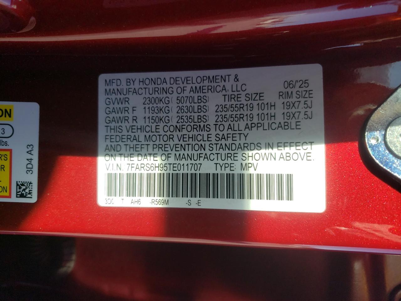 2026 Honda Cr-V Sport Touring VIN: 7FARS6H95TE011707 Lot: 82688885