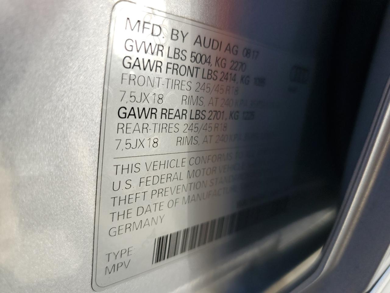 2018 Audi A4 Allroad Prestige VIN: WA19NBF47JA051774 Lot: 85575395