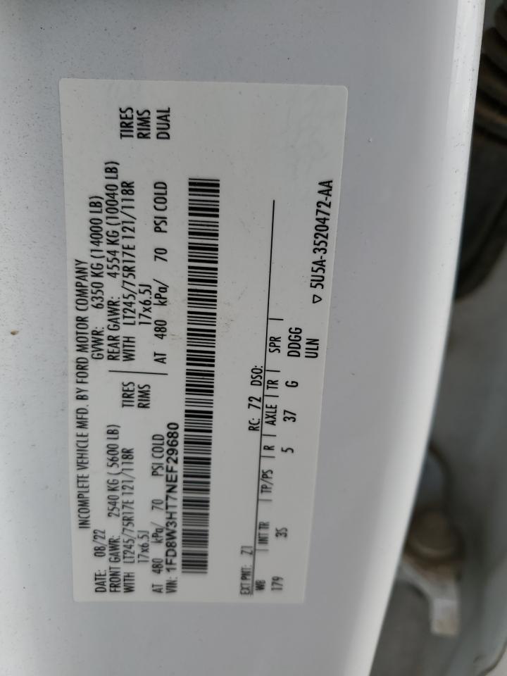 2022 Ford F350 Super Duty VIN: 1FD8W3HT7NEF29680 Lot: 85873035