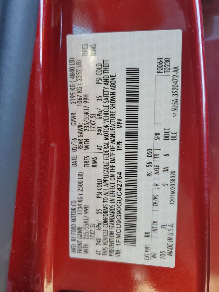 2016 Ford Escape Se VIN: 1FMCU9G90GUC42764 Lot: 86464195