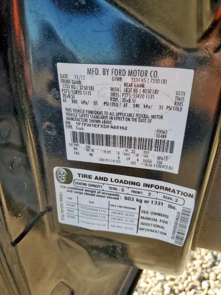 2013 Ford F150 Supercrew VIN: 1FTFW1EFXDFA65162 Lot: 90315245