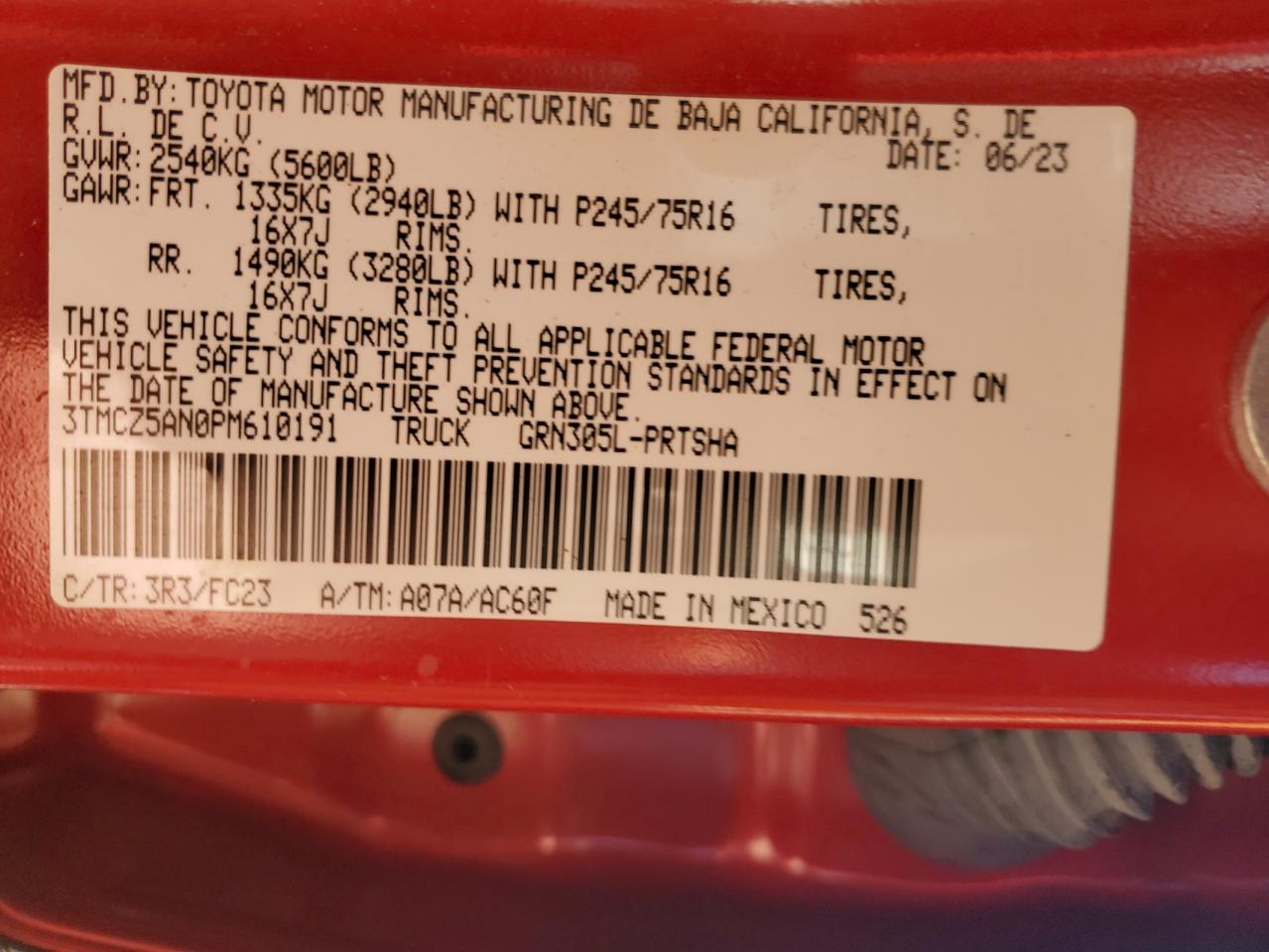 2023 Toyota Tacoma Double Cab VIN: 3TMCZ5AN0PM610191 Lot: 85535135