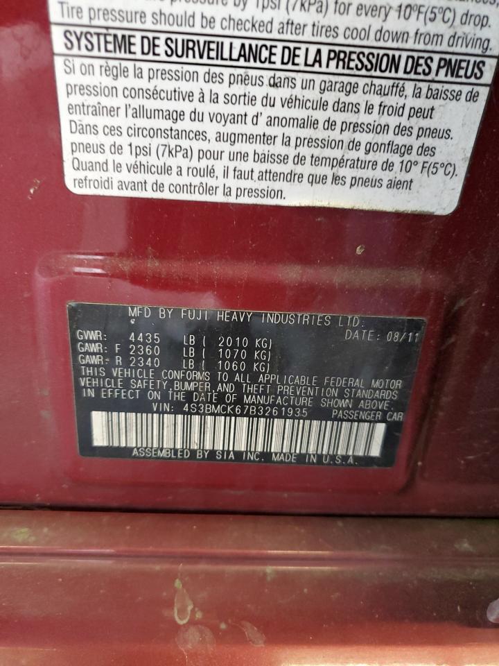 2011 Subaru Legacy 2.5I Limited VIN: 4S3BMCK67B3261935 Lot: 84256065