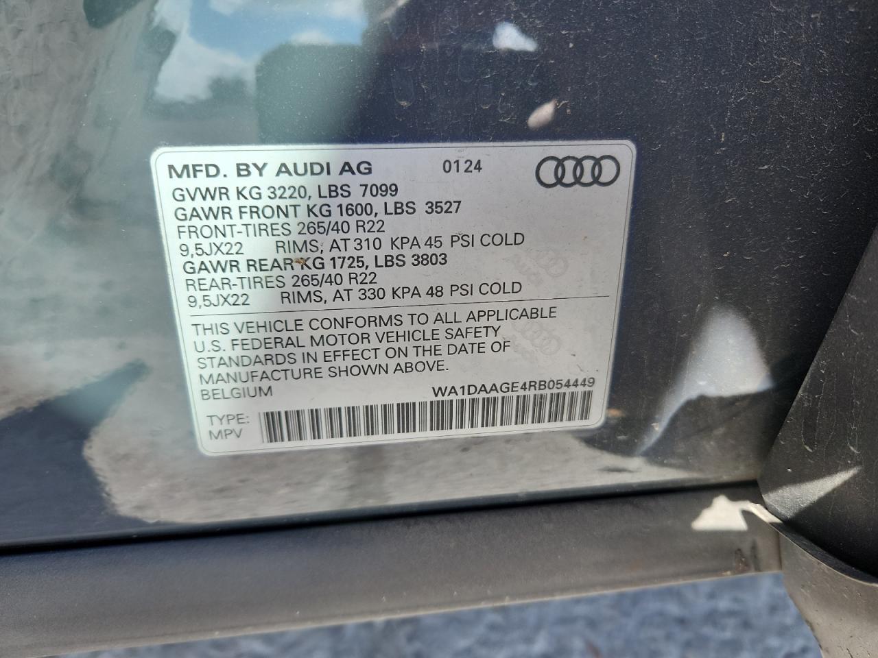 2024 Audi Q8 E-Tron Sportback Prestige VIN: WA1DAAGE4RB054449 Lot: 90819005