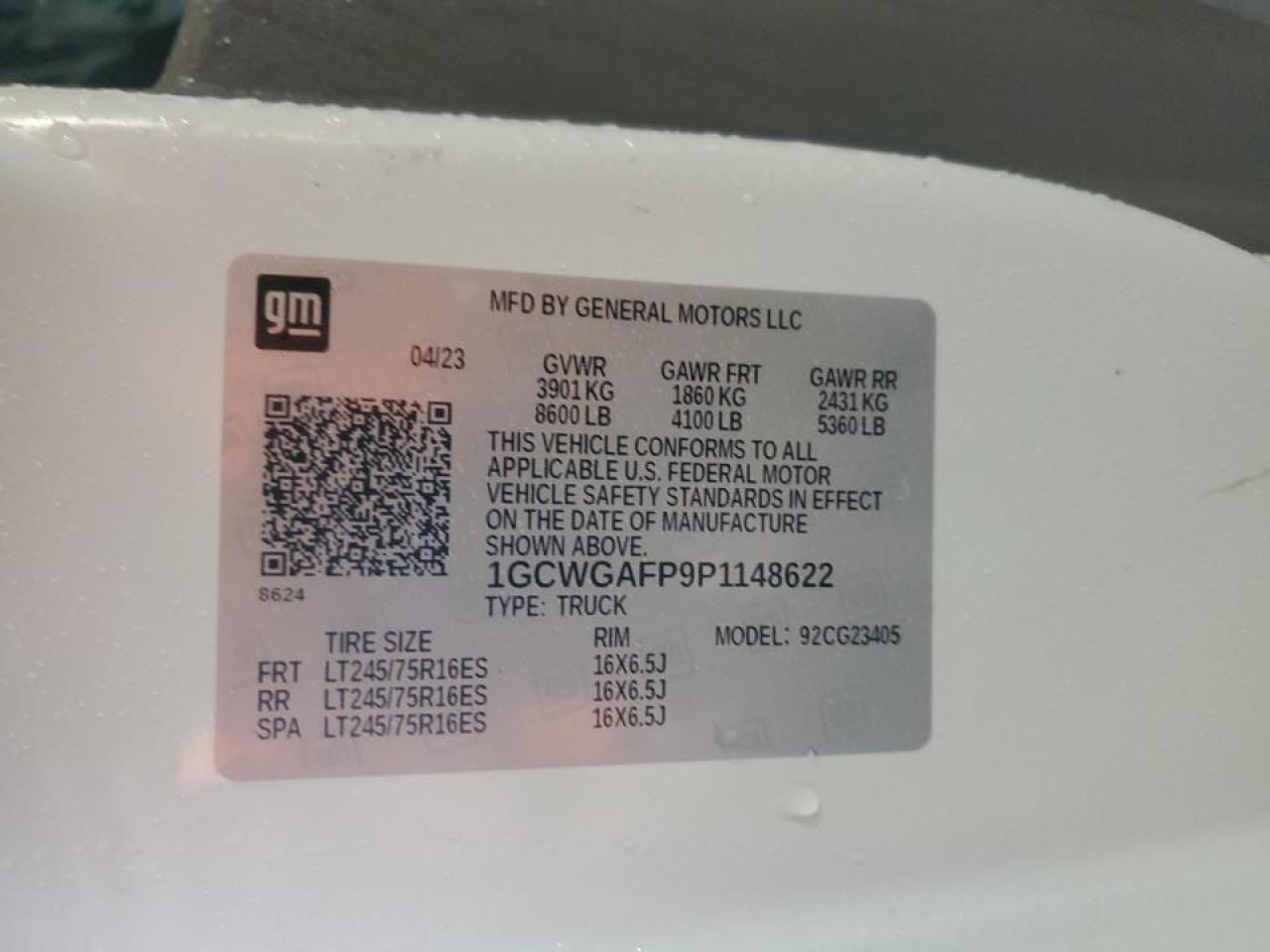 2023 Chevrolet Express Utility / Service Van VIN: 1GCWGAFP9P1148622 Lot: 89816195