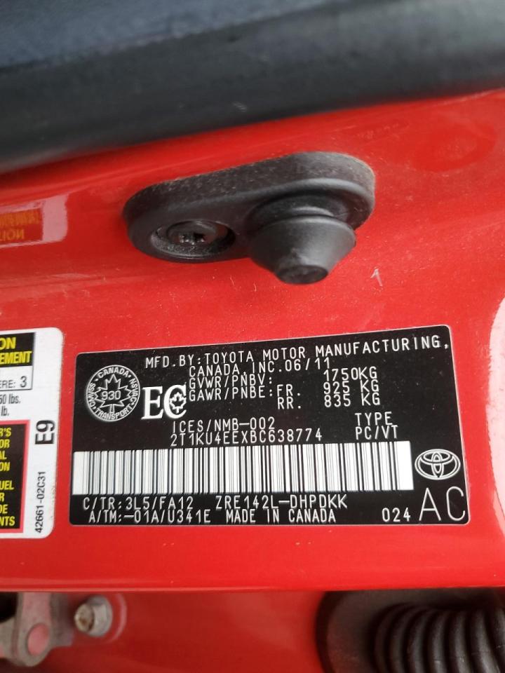 2011 Toyota Corolla Matrix VIN: 2T1KU4EEXBC638774 Lot: 87051345