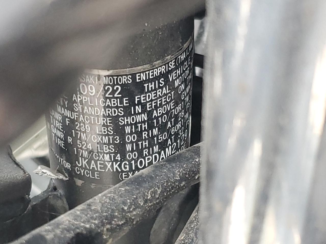 2023 Kawasaki Ex400 VIN: JKAEXKG10PDAM2129 Lot: 85550405