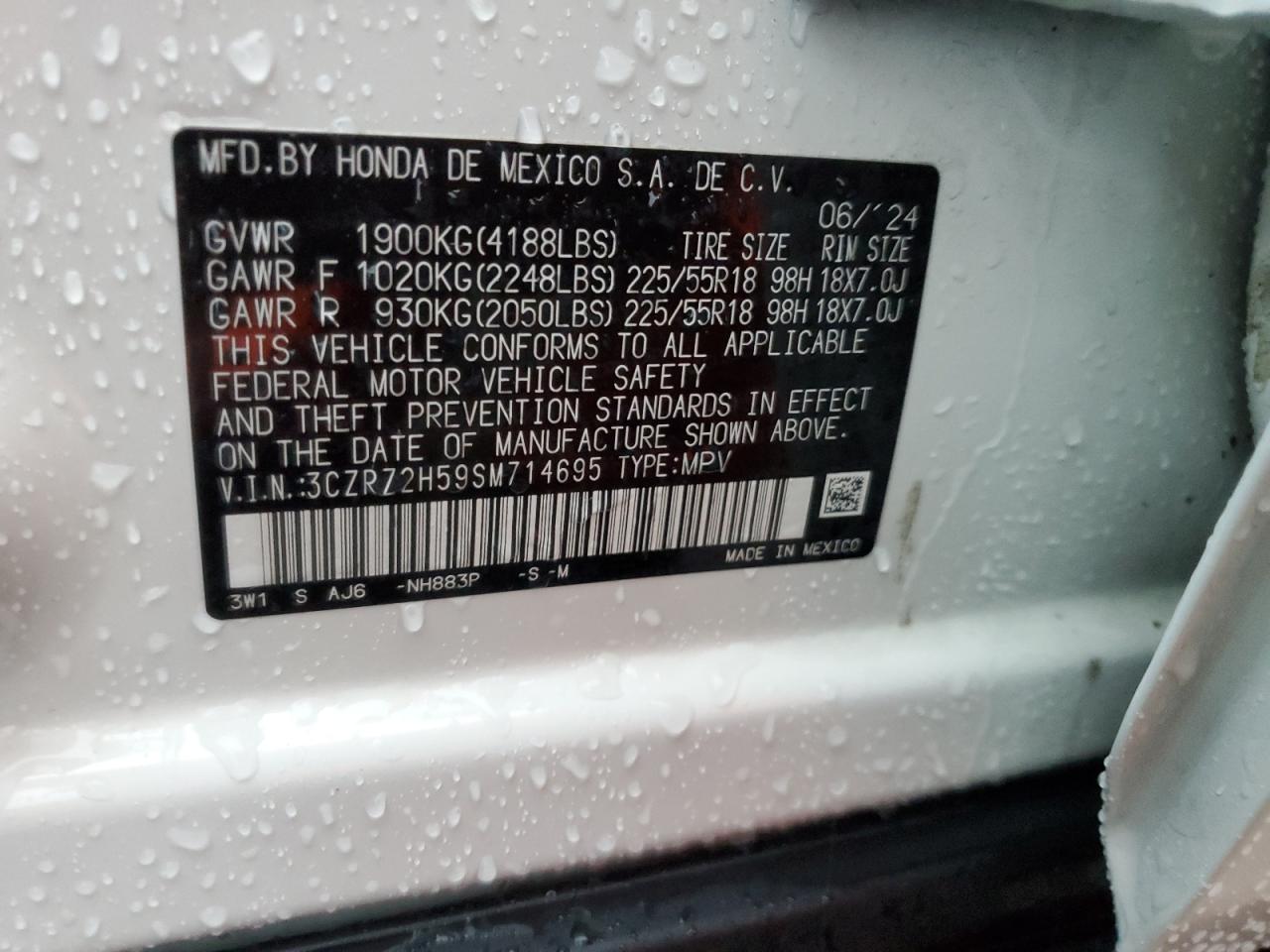 2025 Honda Hr-V Sport VIN: 3CZRZ2H59SM714695 Lot: 85755875