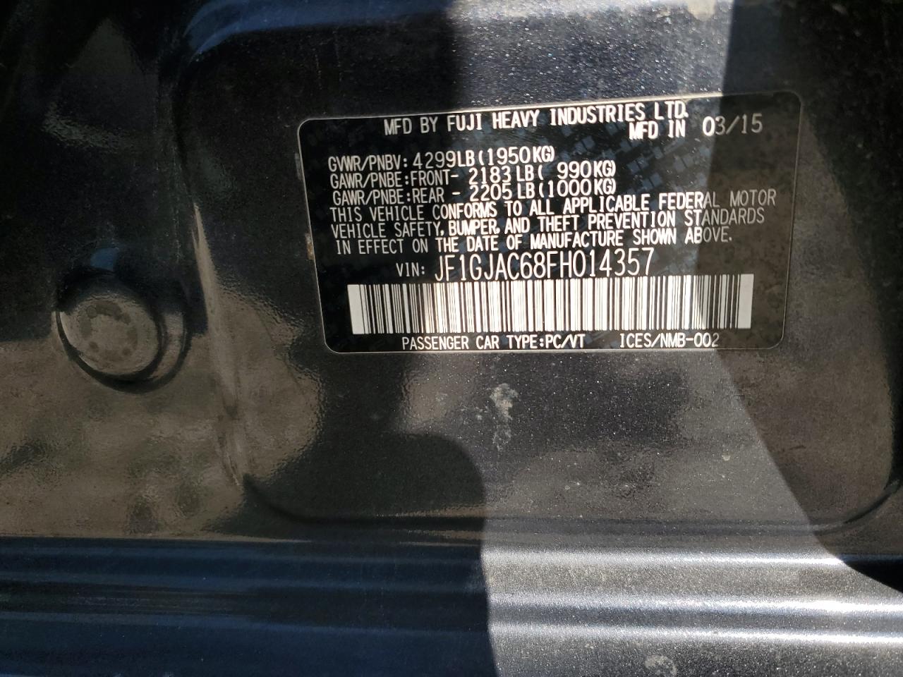 2015 Subaru Impreza Premium VIN: JF1GJAC68FH014357 Lot: 84401245