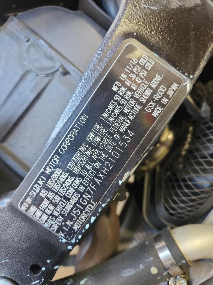 2017 Suzuki Gsx-R600 VIN: JS1GN7FAXH2101534 Lot: 85421715