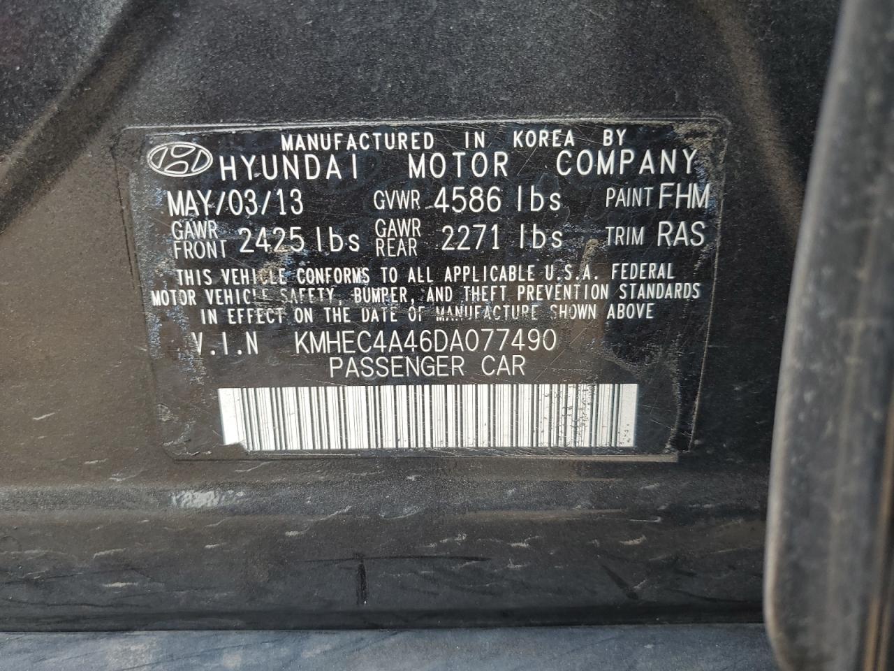 2013 Hyundai Sonata Hybrid VIN: KMHEC4A46DA077490 Lot: 84072565