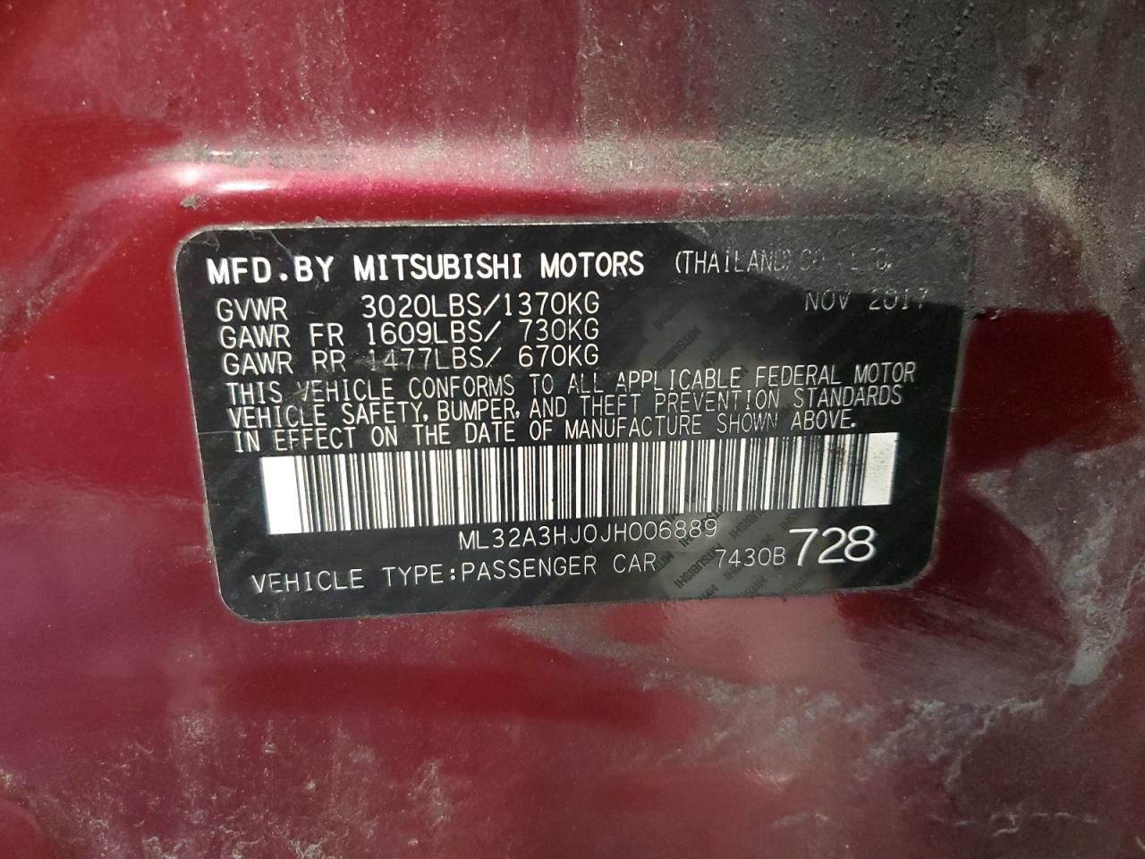 2018 Mitsubishi Mirage Es VIN: ML32A3HJ0JH006889 Lot: 82481235