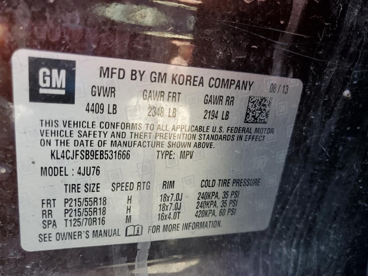 2014 Buick Encore Convenience VIN: KL4CJFSB9EB531666 Lot: 81801425