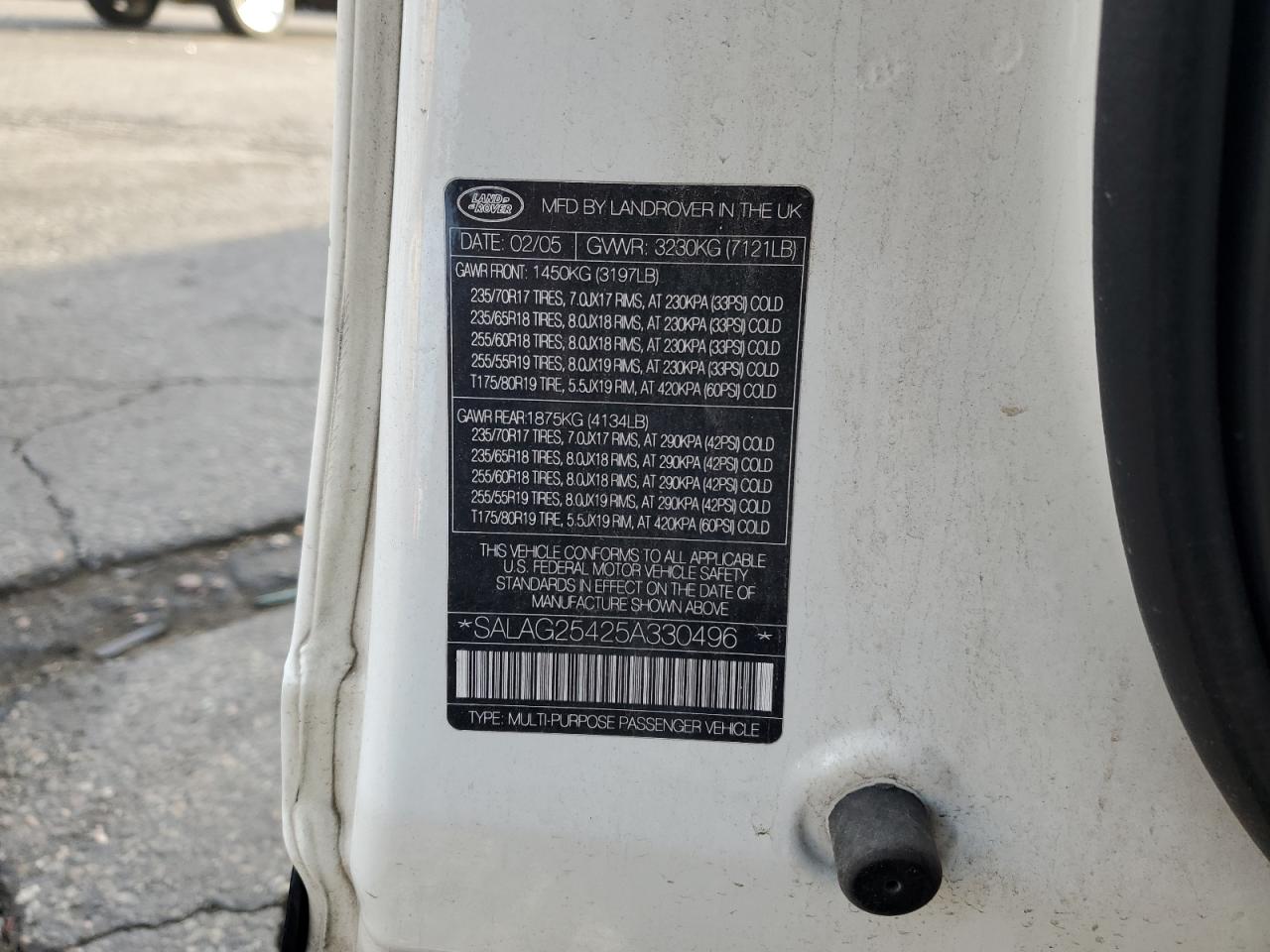 2005 Land Rover Lr3 Hse VIN: SALAG25425A330496 Lot: 89891255