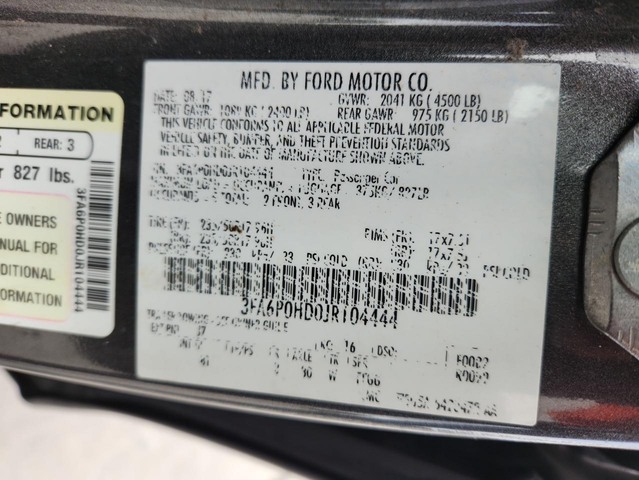 2018 Ford Fusion Se VIN: 3FA6P0HD0JR104444 Lot: 89564115