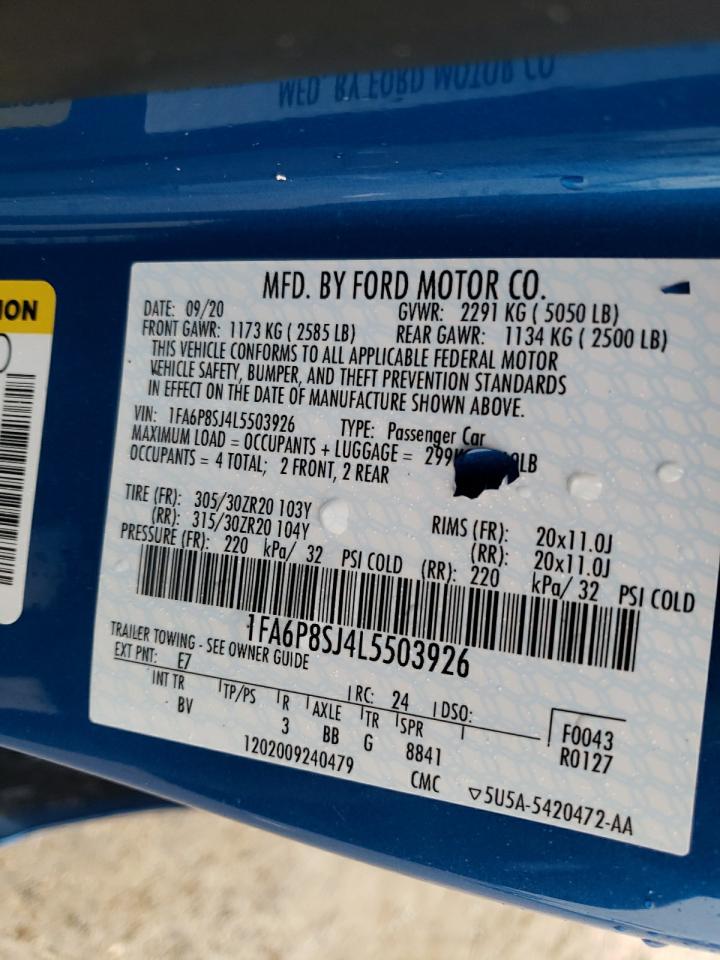 2020 Ford Mustang Shelby Gt500 VIN: 1FA6P8SJ4L5503926 Lot: 90395555