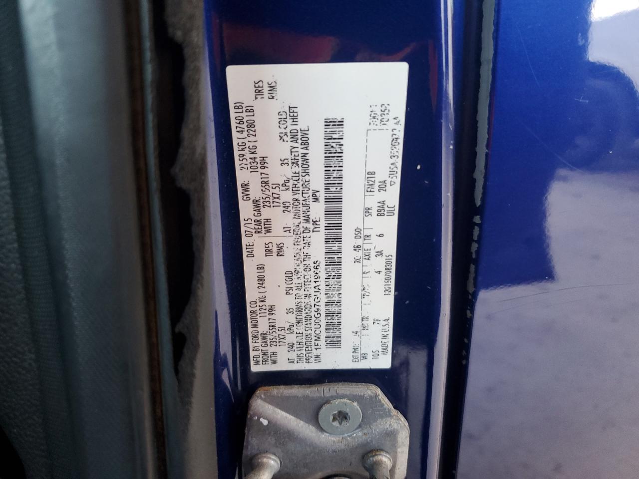 2016 Ford Escape Se VIN: 1FMCU0G97GUA19665 Lot: 90534575