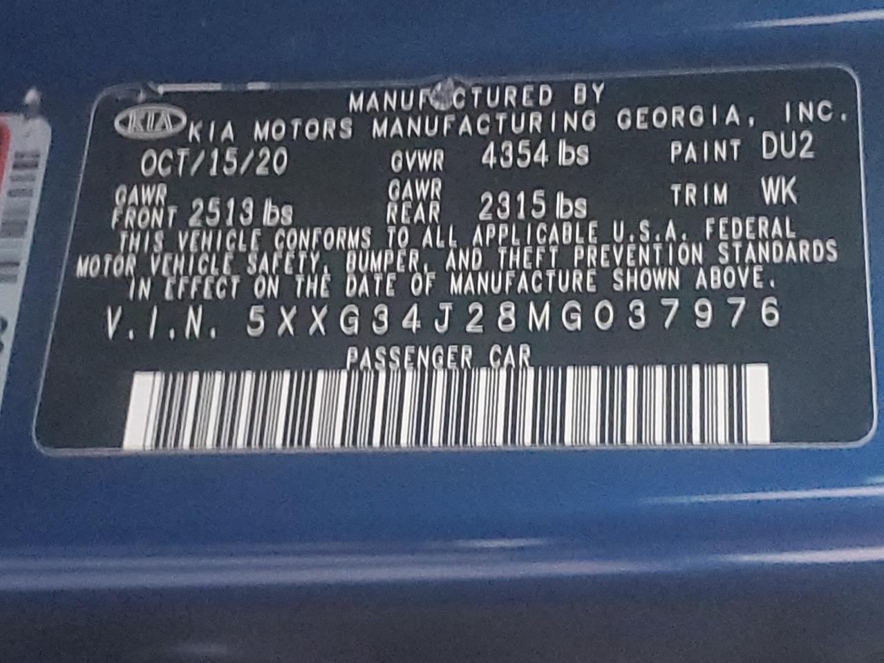 2021 Kia K5 Ex VIN: 5XXG34J28MG037976 Lot: 87252935