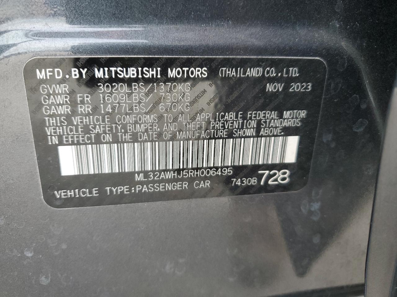 2024 Mitsubishi Mirage Se VIN: ML32AWHJ5RH006495 Lot: 84980885