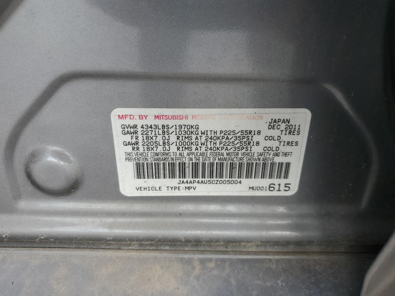 2012 Mitsubishi Outlander Sport Se VIN: JA4AP4AU5CZ005004 Lot: 89565295