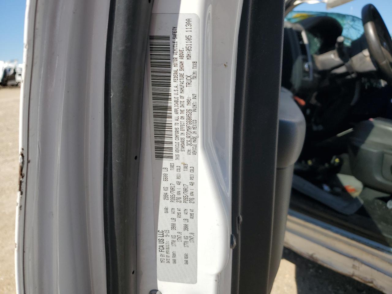 2015 Ram 1500 St VIN: 3C6JR7DM0FG680526 Lot: 81926855