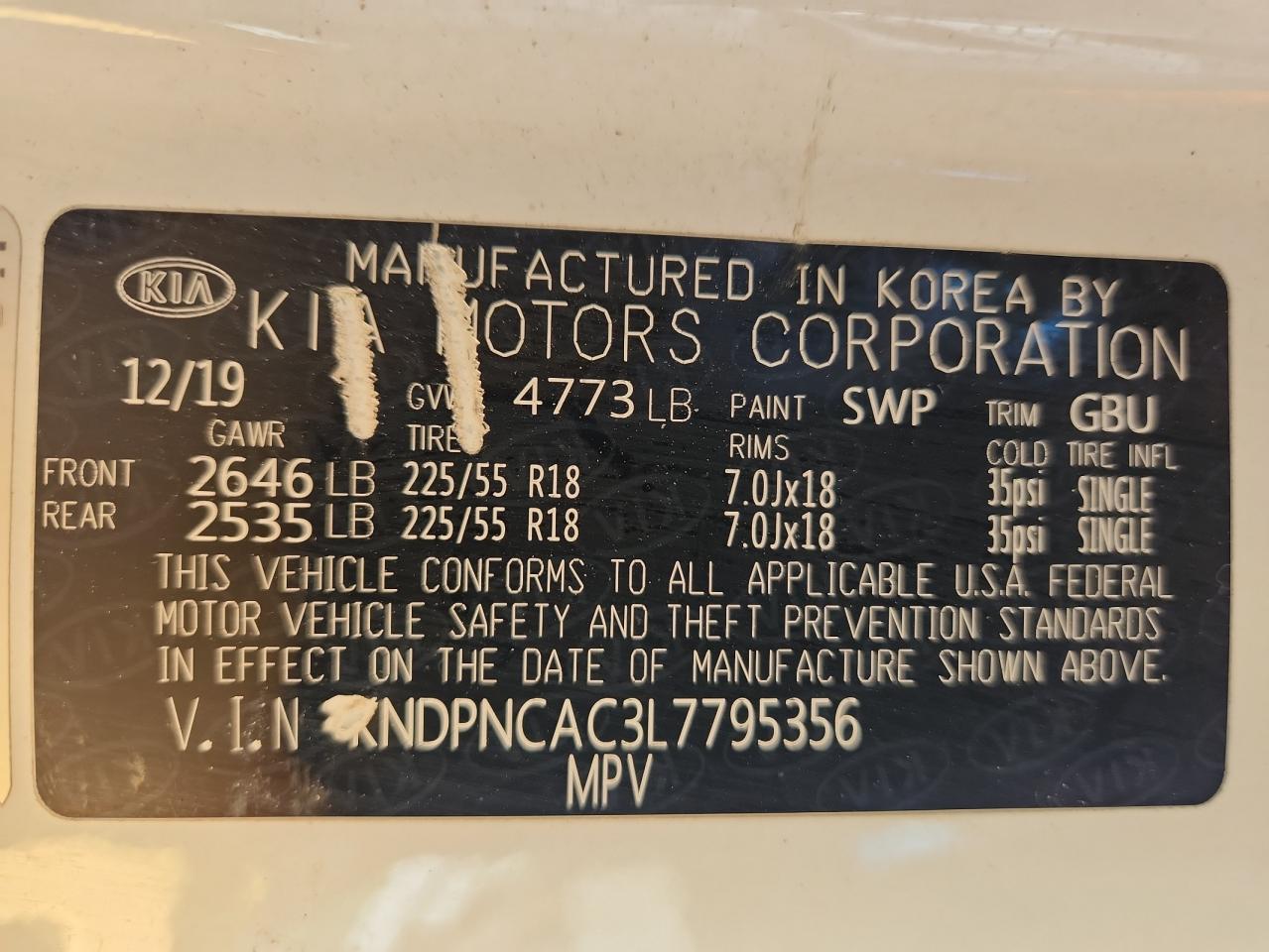2020 Kia Sportage Ex VIN: KNDPNCAC3L7795356 Lot: 87243725