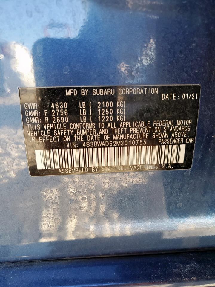 2021 Subaru Legacy Premium VIN: 4S3BWAD62M3010755 Lot: 90796735