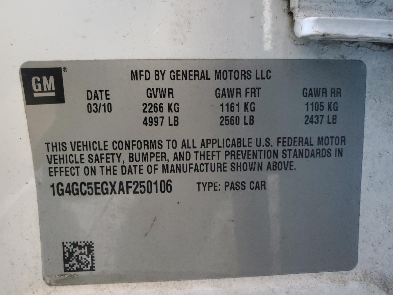 2010 Buick Lacrosse Cxl VIN: 1G4GC5EGXAF250106 Lot: 85489065