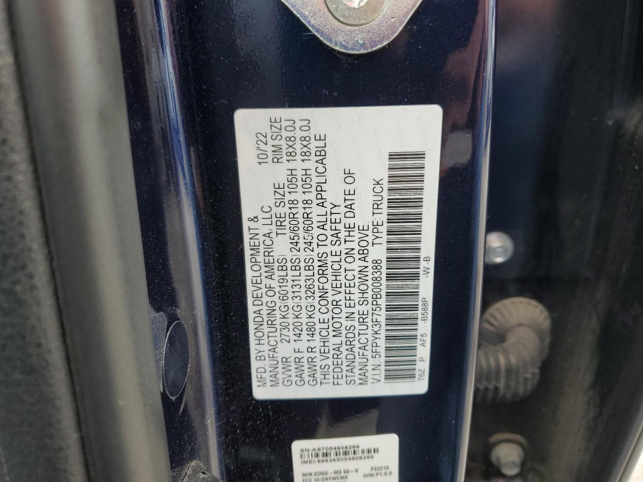 2023 Honda Ridgeline Rtl-E VIN: 5FPYK3F75PB008388 Lot: 89864205