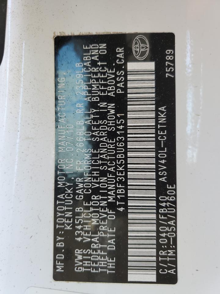 2011 Toyota Camry Base VIN: 4T1BF3EK5BU631451 Lot: 85168725