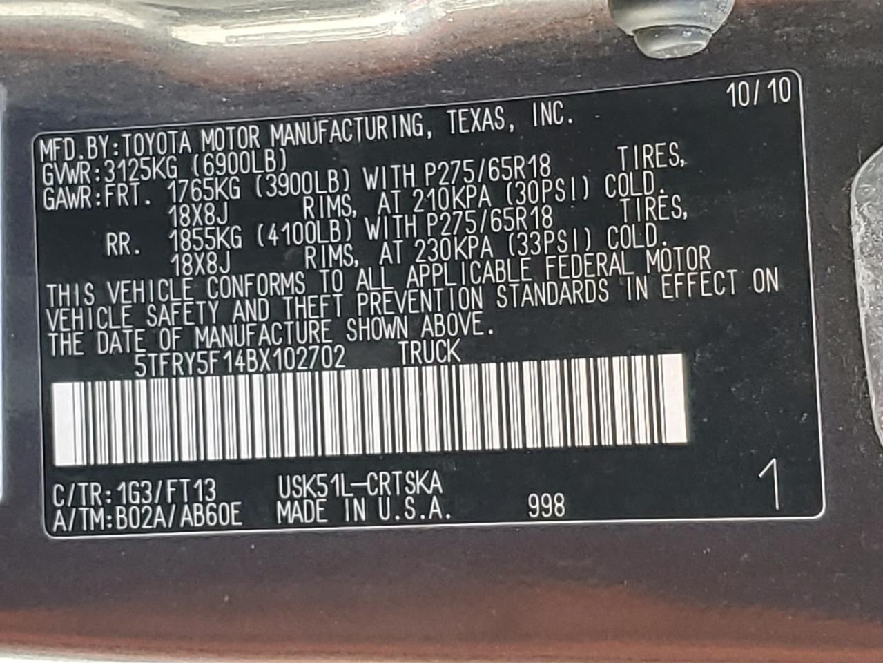 2011 Toyota Tundra Double Cab Sr5 VIN: 5TFRY5F14BX102702 Lot: 82188855