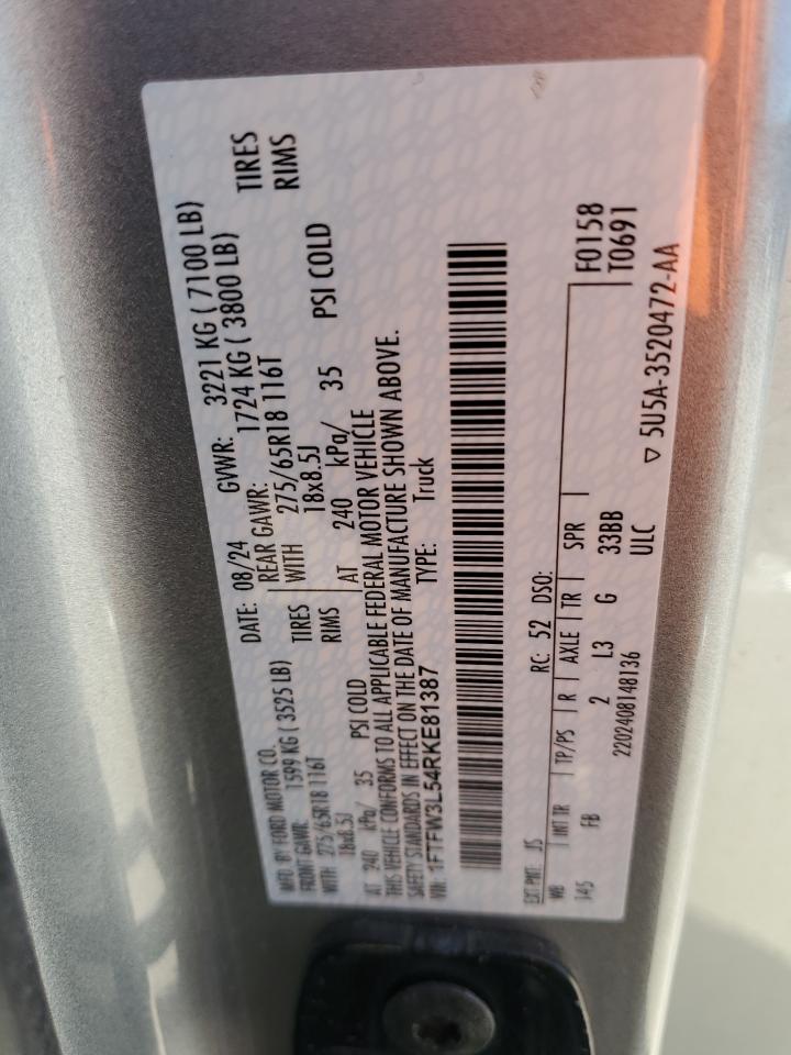 2024 Ford F150 Xlt VIN: 1FTFW3L54RKE81387 Lot: 87456395