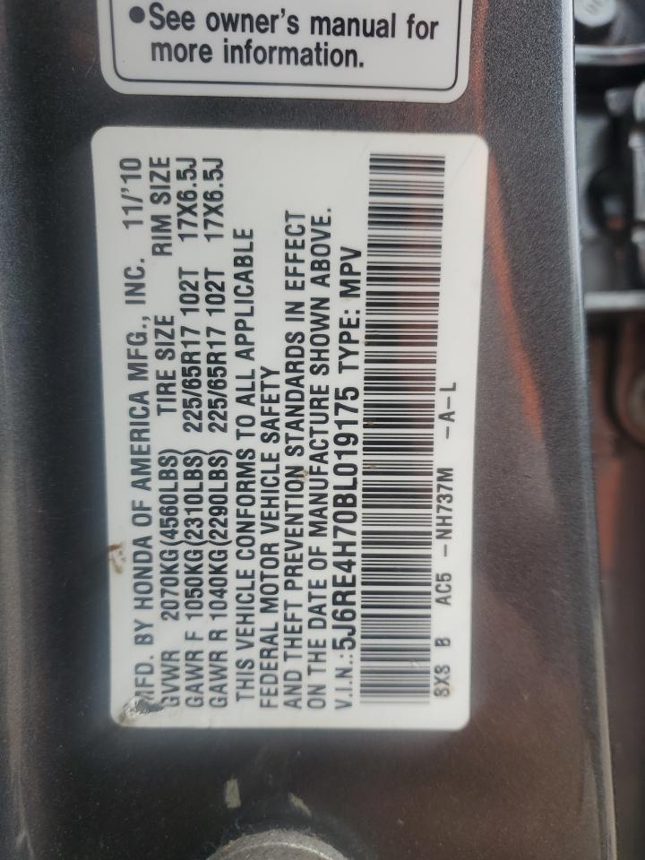 2011 Honda Cr-V Exl VIN: 5J6RE4H70BL019175 Lot: 84792365