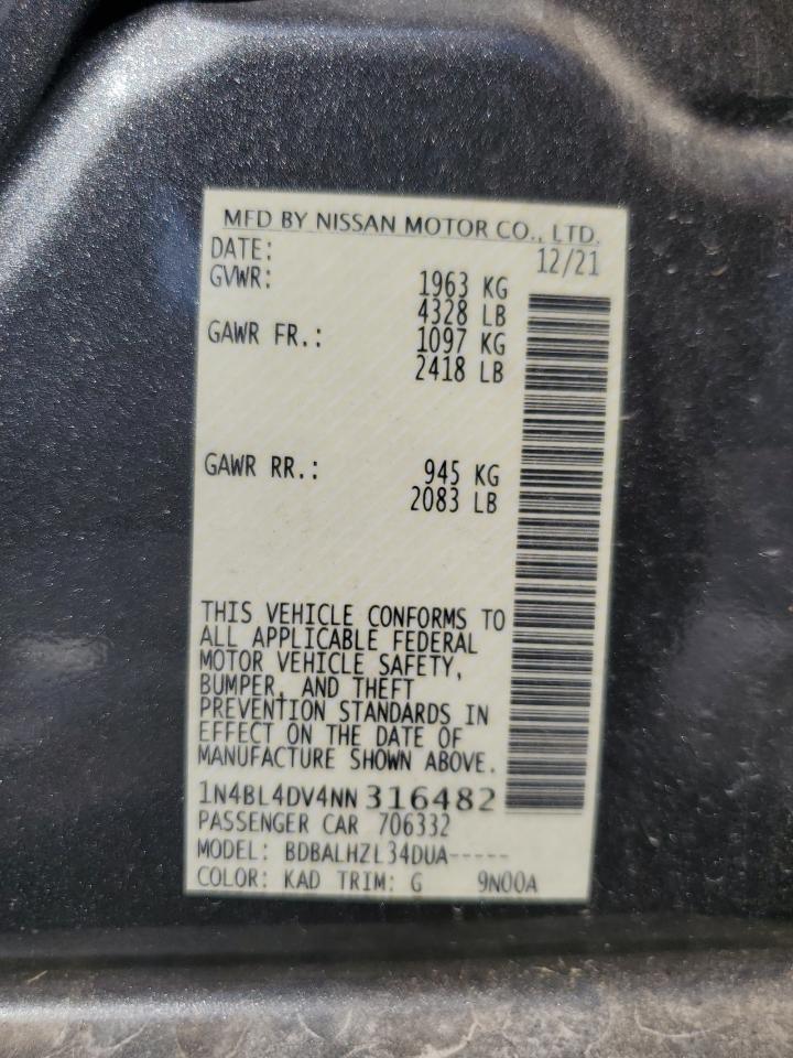 2022 Nissan Altima Sv VIN: 1N4BL4DV4NN316482 Lot: 82577615