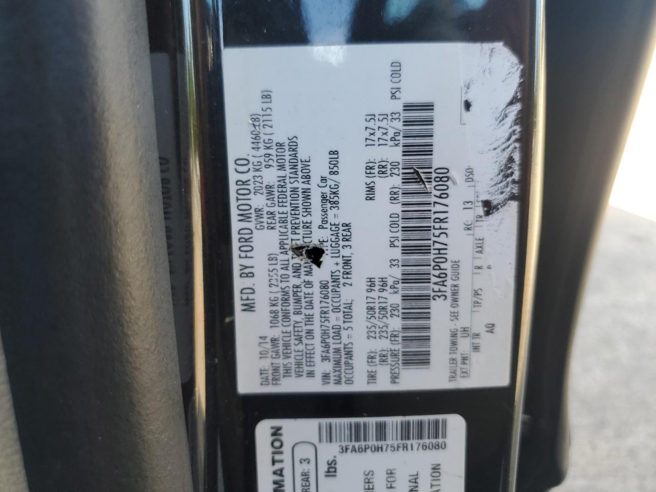 2015 Ford Fusion Se VIN: 3FA6P0H75FR176080 Lot: 82409825