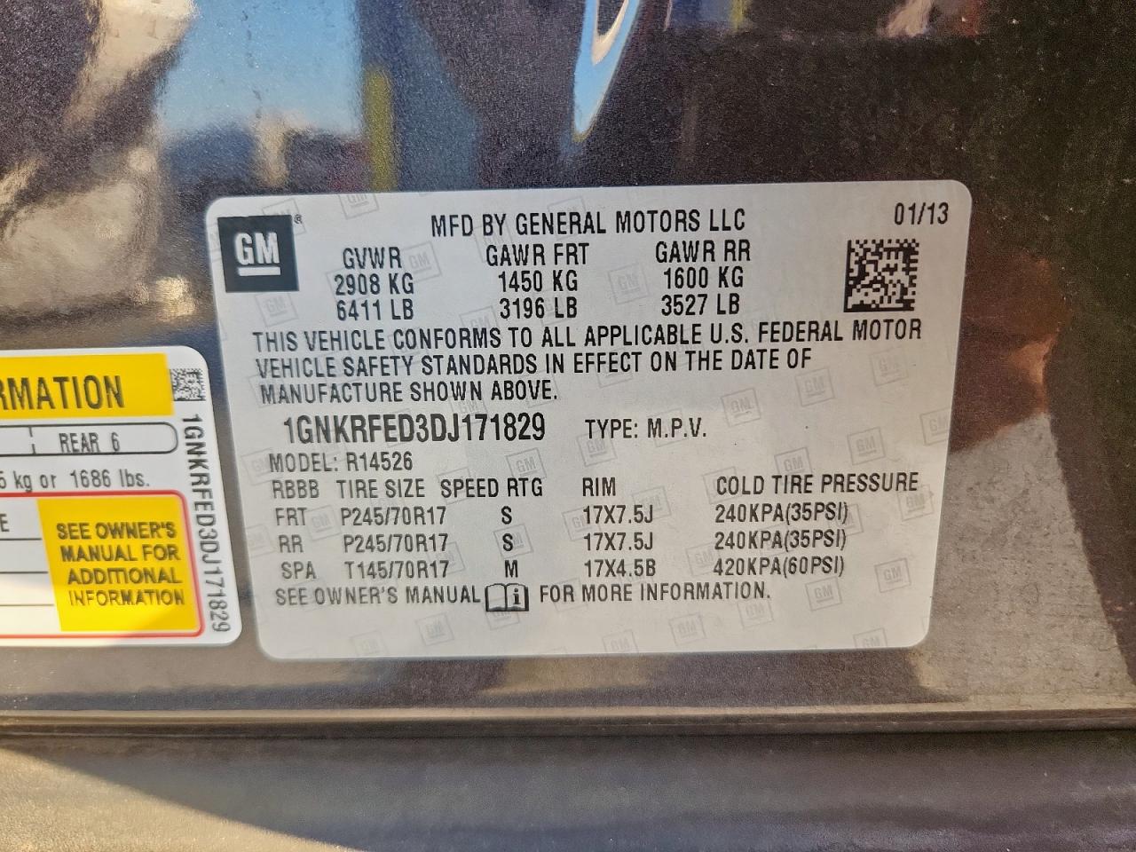 2013 Chevrolet Traverse Ls VIN: 1GNKRFED3DJ171829 Lot: 86168175