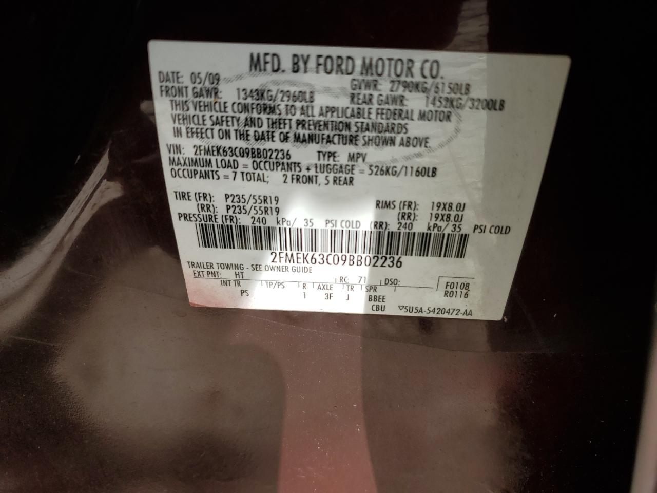 2009 Ford Flex Limited VIN: 2FMEK63C09BB02236 Lot: 81504685