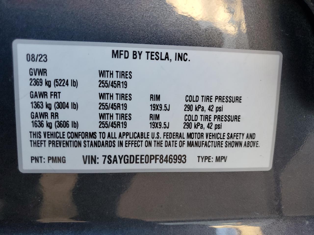 2023 Tesla Model Y VIN: 7SAYGDEE0PF846993 Lot: 87112405