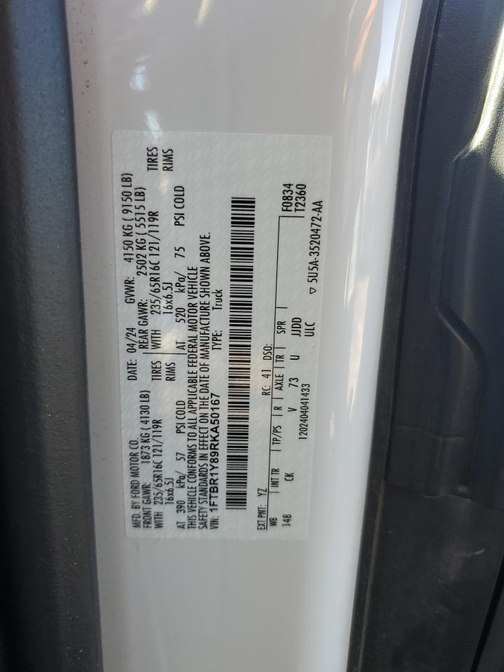2024 Ford Transit T-250 VIN: 1FTBR1Y89RKA50167 Lot: 87415195