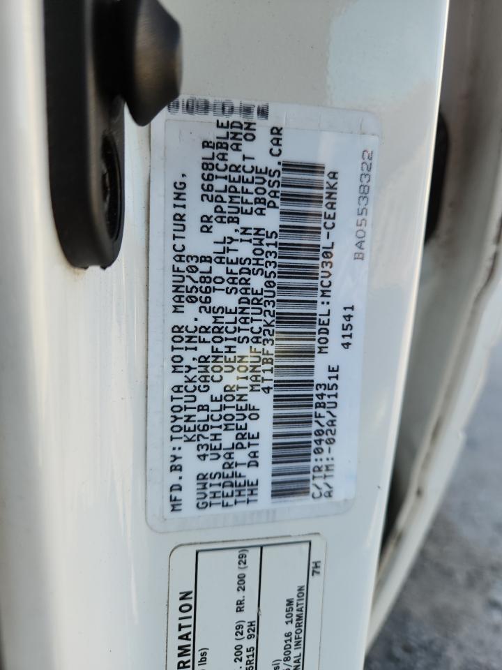 2003 Toyota Camry Le VIN: 4T1BF32K23U053315 Lot: 84719875