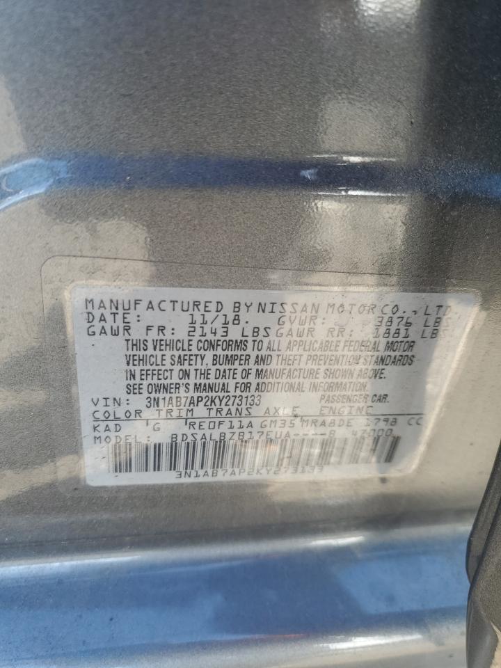 2019 Nissan Sentra S VIN: 3N1AB7AP2KY273133 Lot: 85784525