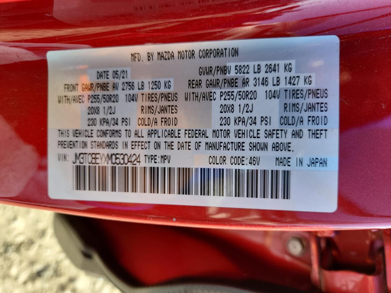 2021 Mazda Cx-9 Signature VIN: JM3TCBEYXM0530424 Lot: 86125995