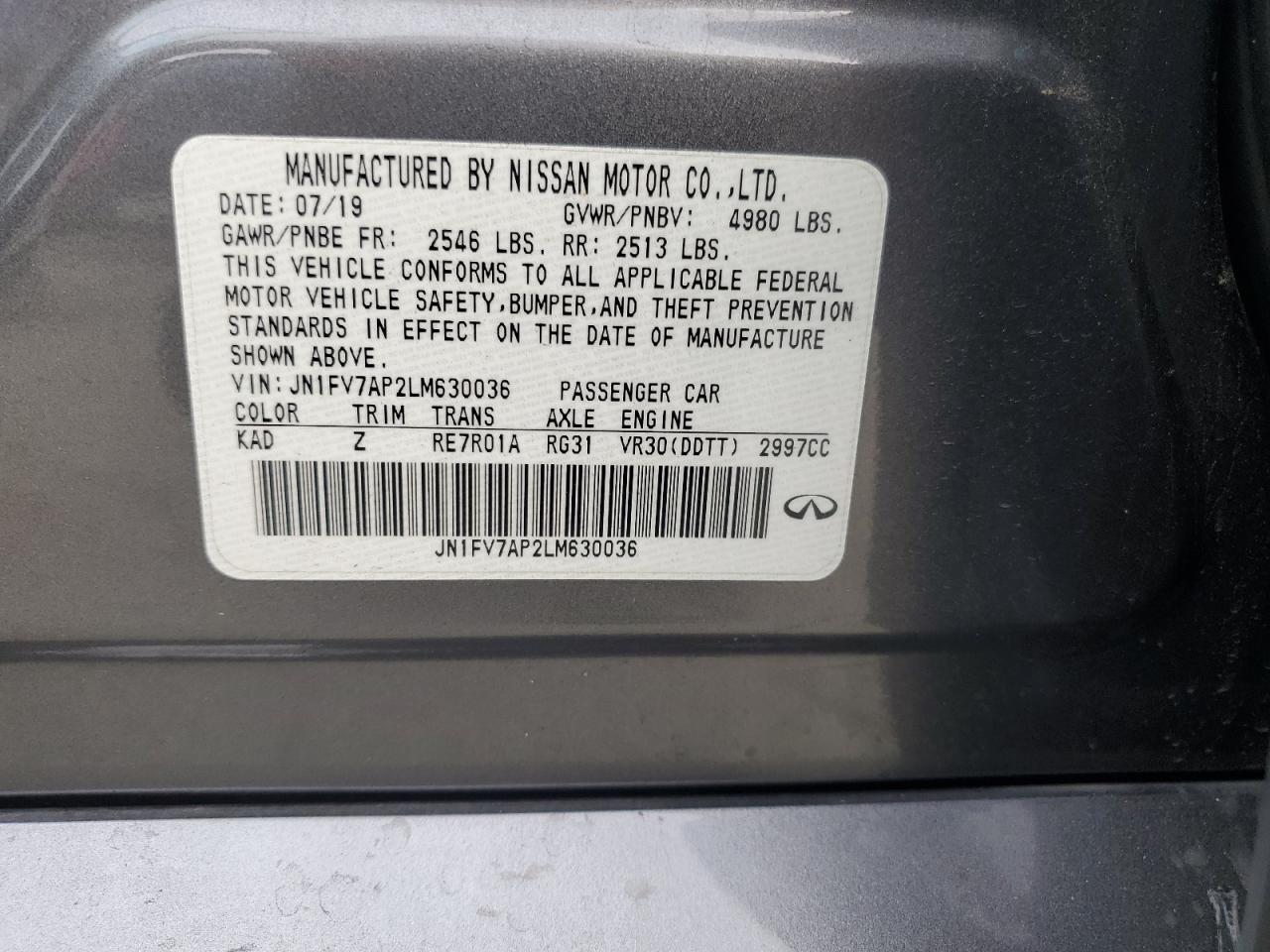 2020 Infiniti Q50 Red Sport 400 VIN: JN1FV7AP2LM630036 Lot: 85509475