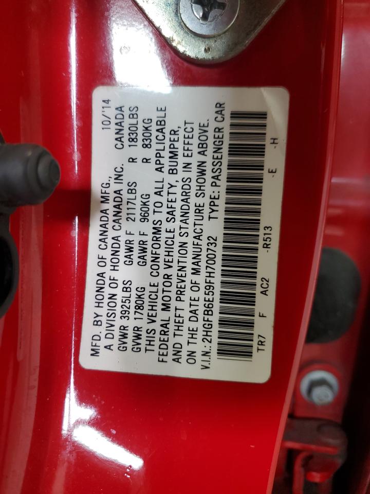 2015 Honda Civic Si VIN: 2HGFB6E59FH700732 Lot: 86079835